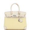 Hermes Birkin 30 Nata Swift and Jaune Poussin Toile Palladium Hardware