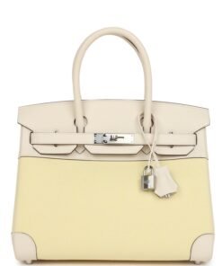 Hermes Birkin 30 Nata Swift and Jaune Poussin Toile Palladium Hardware