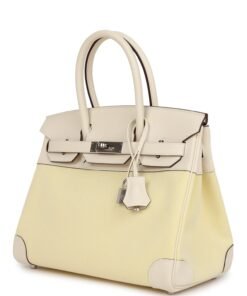 Hermes Birkin 30 Nata Swift and Jaune Poussin Toile Palladium Hardware 的替代视图