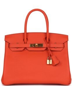 Hermes Birkin 30 Orange Poppy Clemence Gold Hardware
